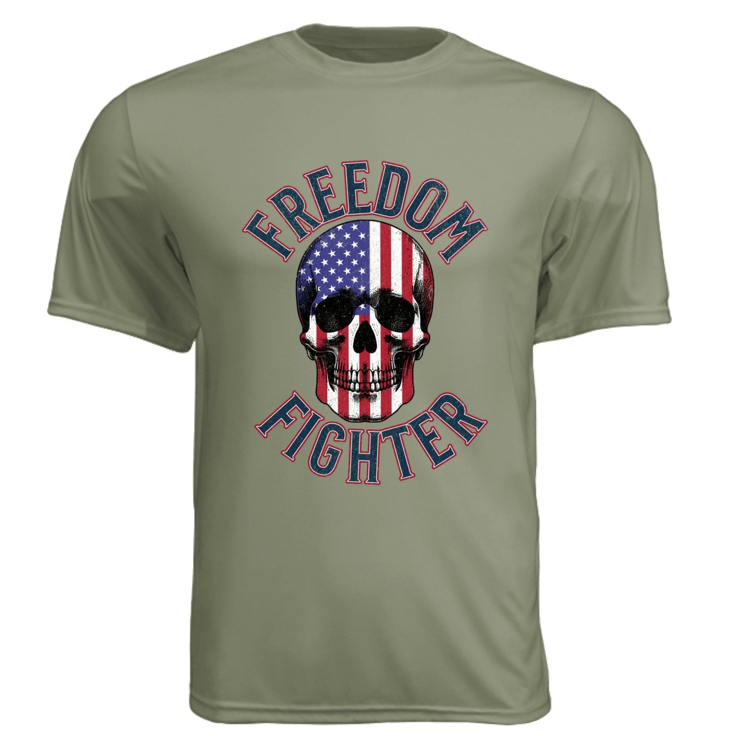 Freedom Fighter – American Flag Skull Tee | Patriotic Apparel by RM Outpost – OLIVE T-Shirt for American Flag (8 view)