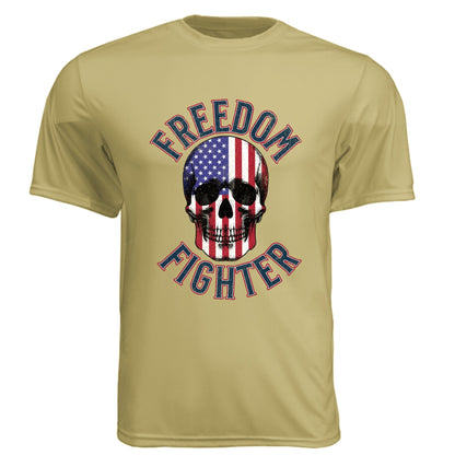 Freedom Fighter – American Flag Skull Tee | Patriotic Apparel by RM Outpost – SAND T-Shirt for American Flag (20 view)