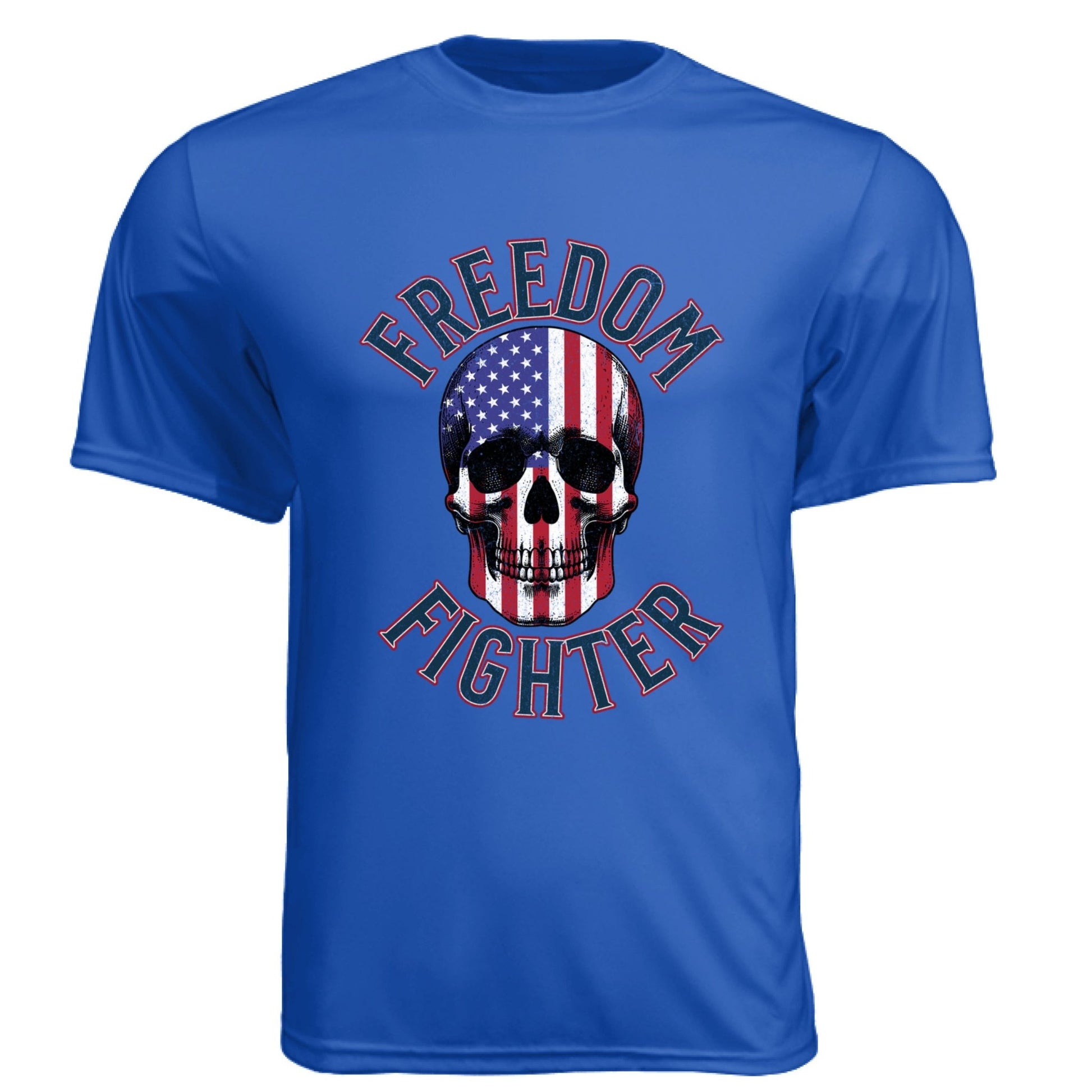 Freedom Fighter – American Flag Skull Tee | Patriotic Apparel by RM Outpost – ROYAL T-Shirt for American Flag (5 view)