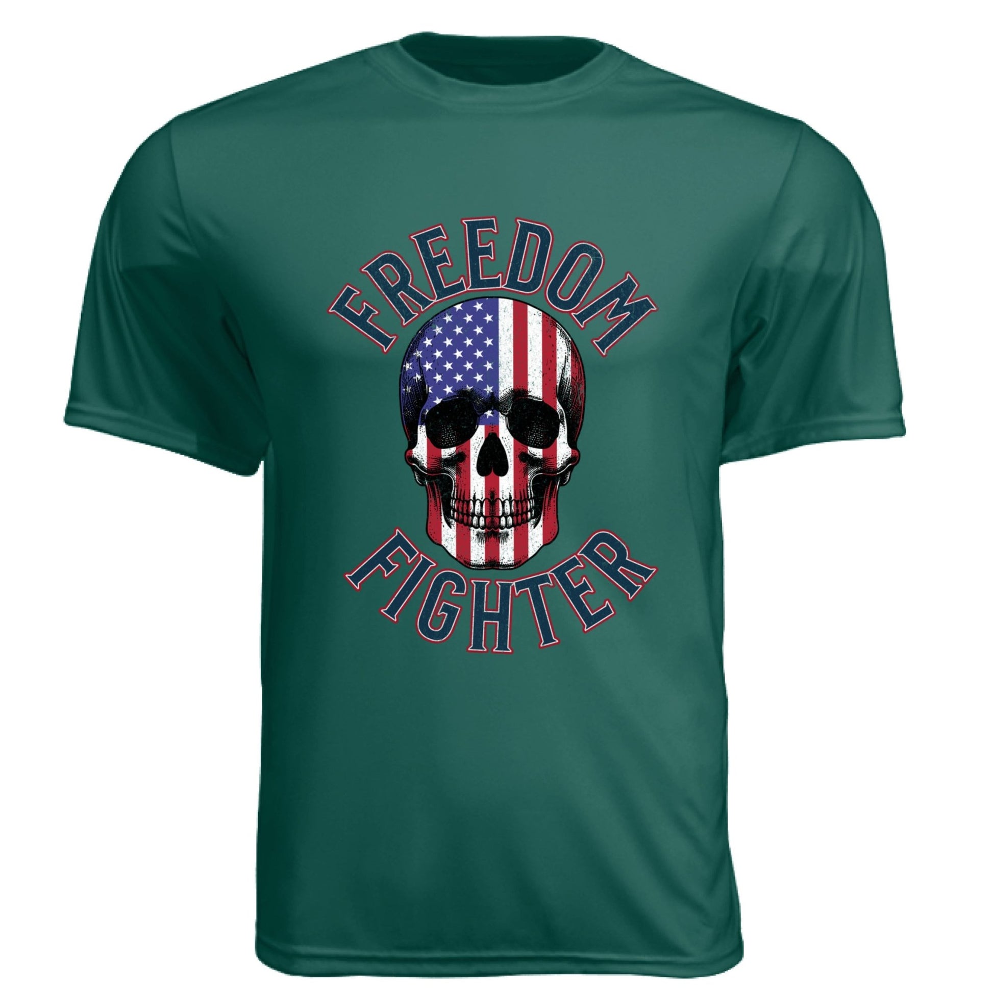 Freedom Fighter – American Flag Skull Tee | Patriotic Apparel by RM Outpost – FOREST GREEN T-Shirt for American Flag (29 view)