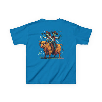 Fun Cowboy Zombie Kids Tee, Kids Halloween T-Shirt, Unique Graphic Tee for Boys and Girls, Cowboy Shirt, Spooky Kids Apparel – Dark Heather Kids clothes for Animal Graphic Tee (17 view)