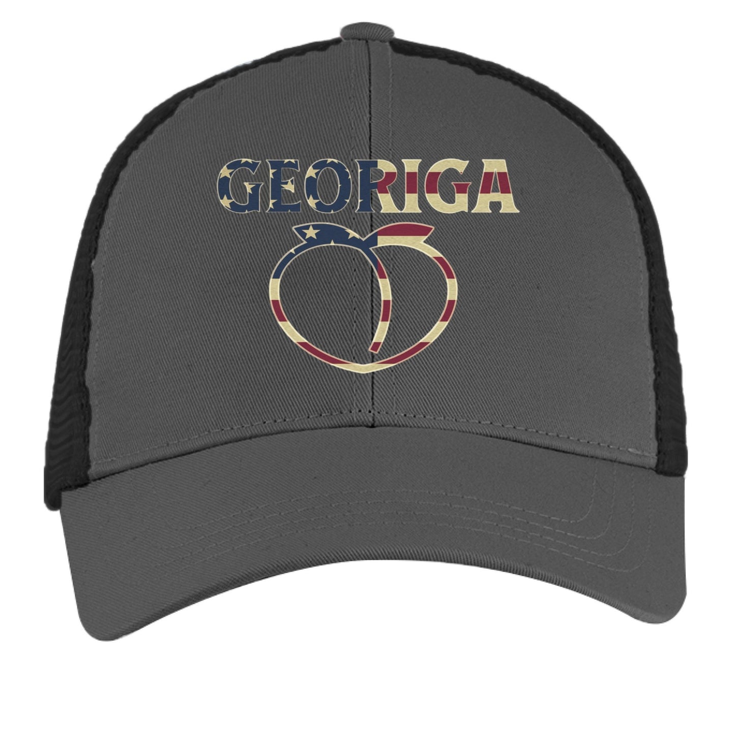 Georgia Trucker Hat – Retro American Peach Pride | Patriotic Apparel – CHARCOAL/ BLACK Hats for American Apparel (8 view)