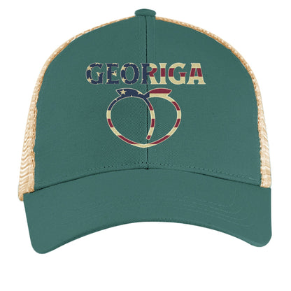 Georgia Trucker Hat – Retro American Peach Pride | Patriotic Apparel – EMER FRST / OYSTER Hats for American Apparel (3 view)