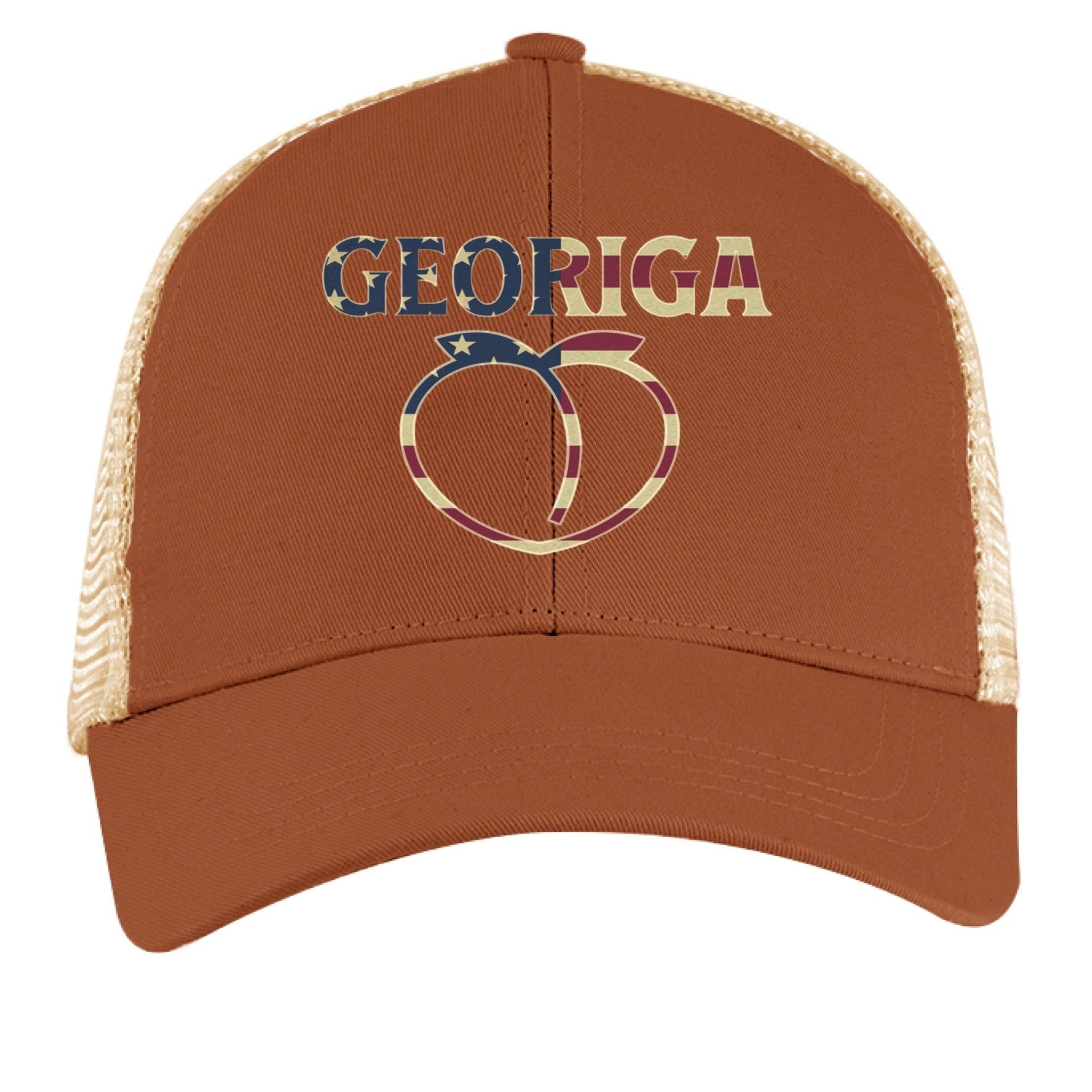Georgia Trucker Hat – Retro American Peach Pride | Patriotic Apparel – LEG BRWN / OYSTER Hats for American Apparel (12 view)