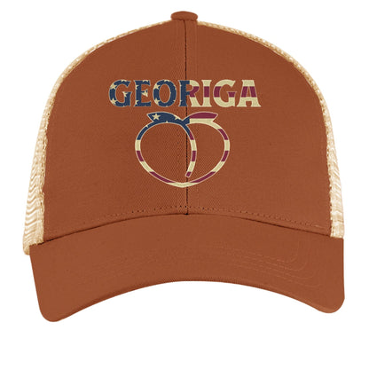 Georgia Trucker Hat – Retro American Peach Pride | Patriotic Apparel – LEG BRWN / OYSTER Hats for American Apparel (12 view)