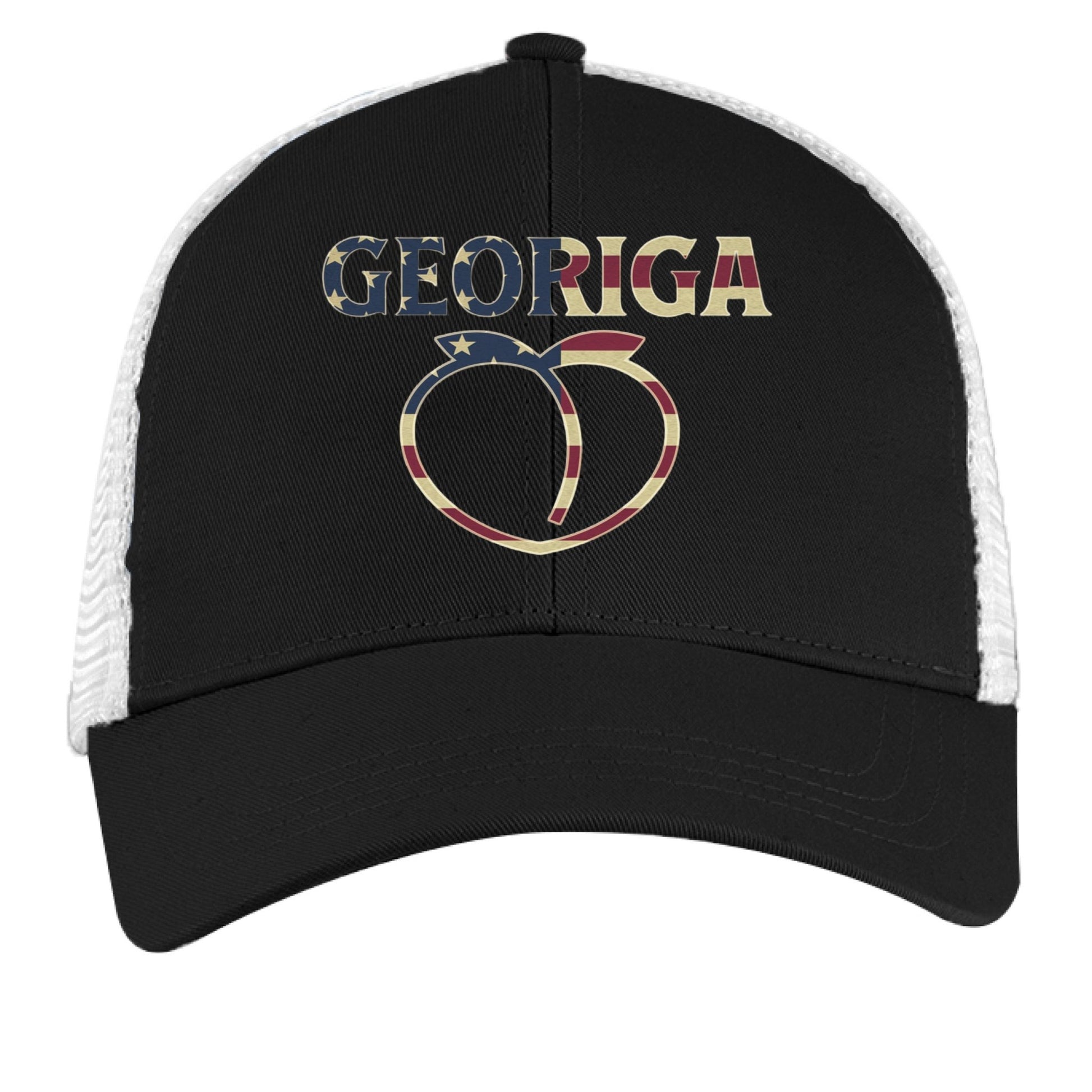 Georgia Trucker Hat – Retro American Peach Pride | Patriotic Apparel – BLACK/ WHITE Hats for American Apparel (9 view)