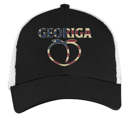Georgia Trucker Hat – Retro American Peach Pride | Patriotic Apparel – BLACK/ WHITE Hats for American Apparel (9 view)