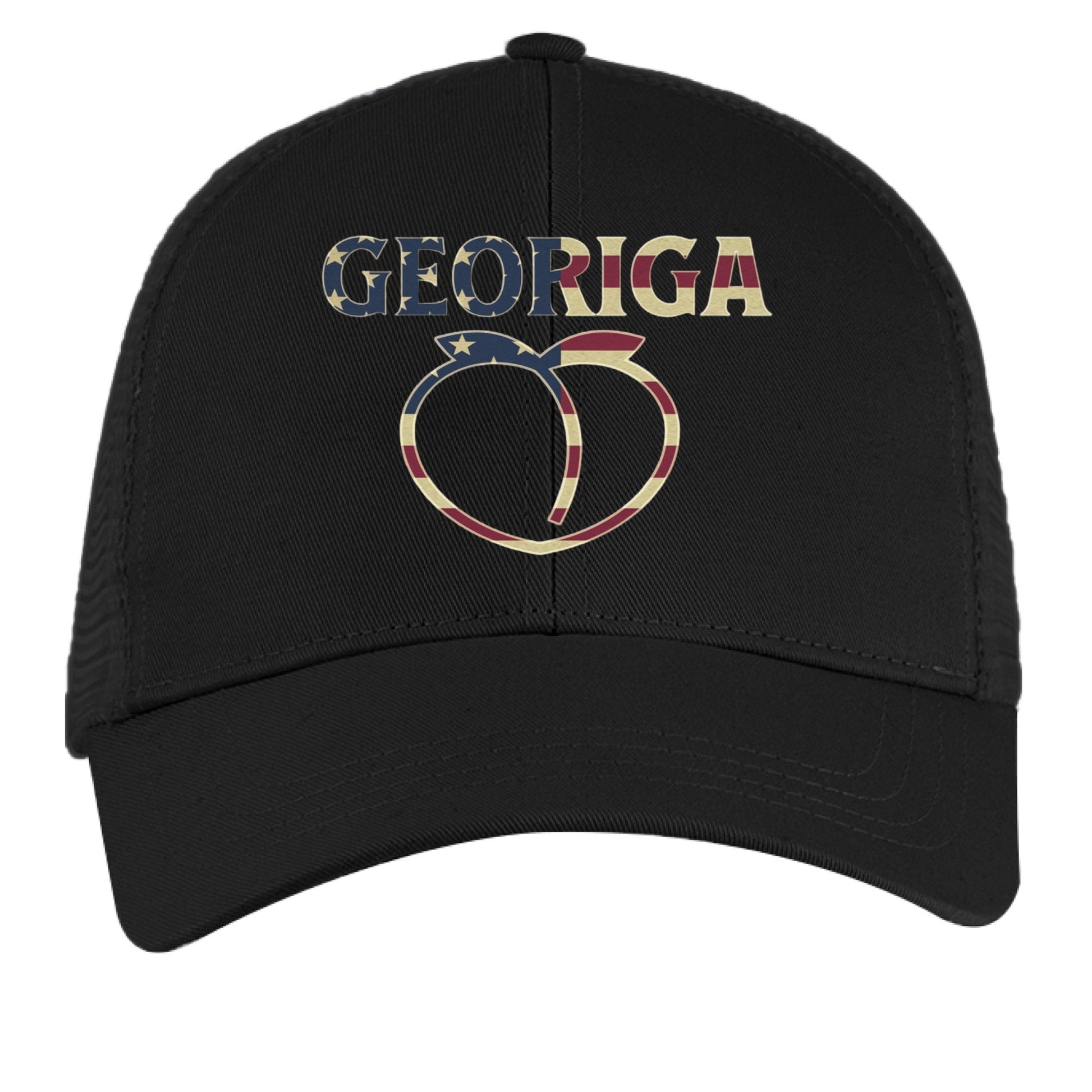 Georgia Trucker Hat – Retro American Peach Pride | Patriotic Apparel – BLACK / BLACK Hats for American Apparel (5 view)