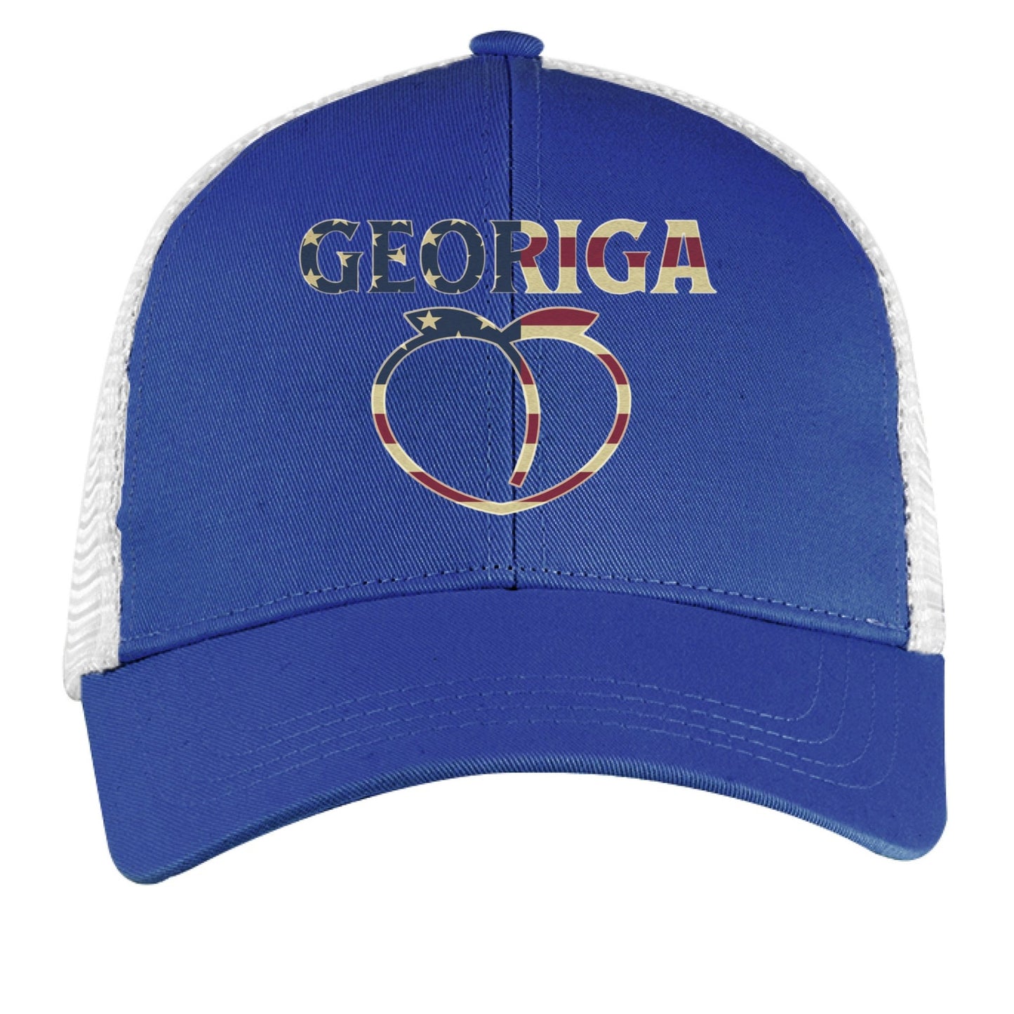 Georgia Trucker Hat – Retro American Peach Pride | Patriotic Apparel – ROYAL/ WHITE Hats for American Apparel (1 view)