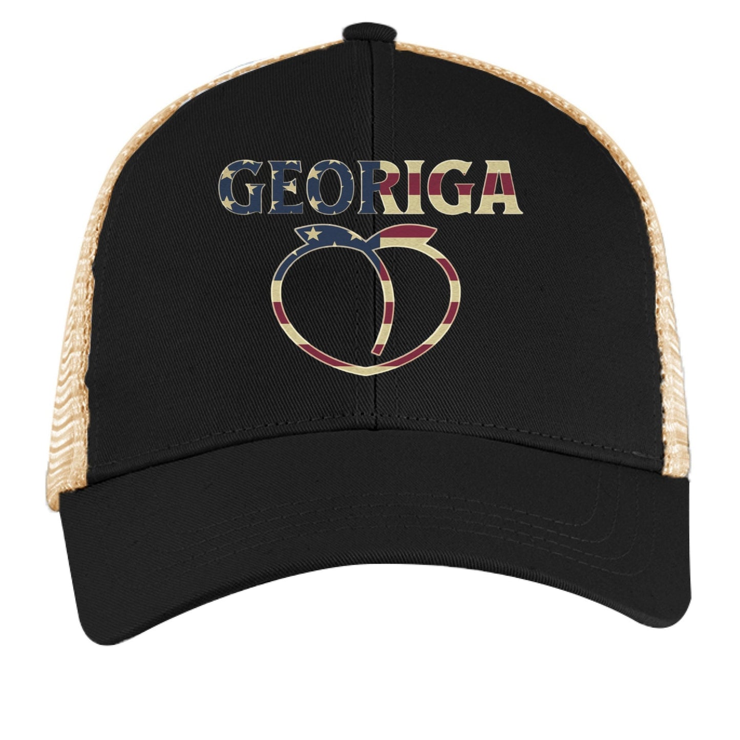 Georgia Trucker Hat – Retro American Peach Pride | Patriotic Apparel – BLACK / OYSTER Hats for American Apparel (4 view)
