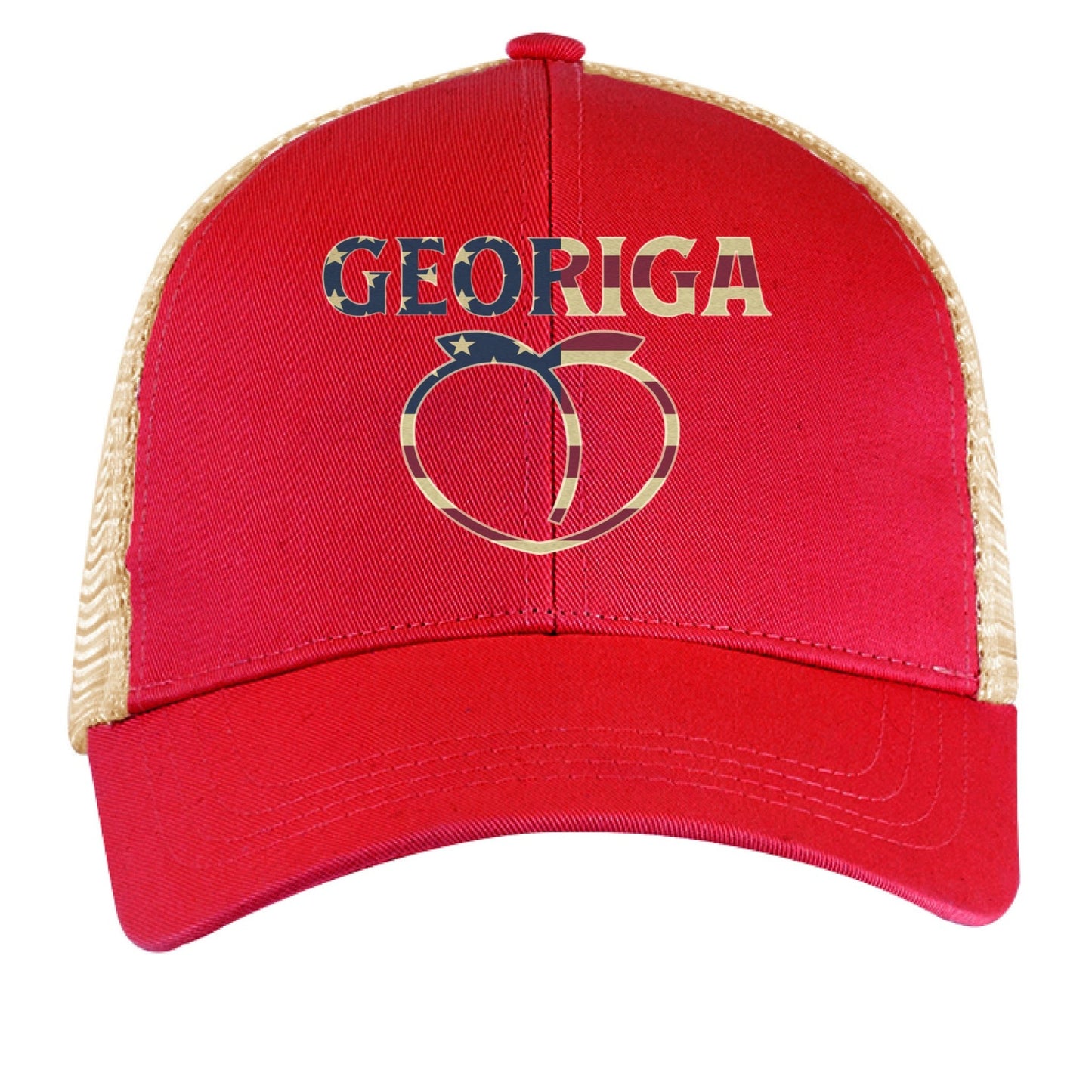 Georgia Trucker Hat – Retro American Peach Pride | Patriotic Apparel – RED / OYSTER Hats for American Apparel (10 view)