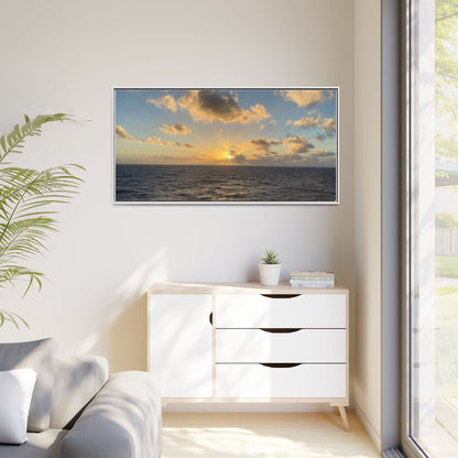 Golden Glow Over Ocean Canvas Wall Art – Peaceful Sunrise Print | Serene Coastal Photography Decor – 60" x 40" (Horizontal) Canvas by Printify