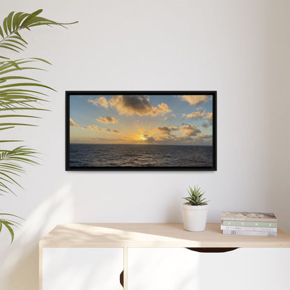 Golden Glow Over Ocean Canvas Wall Art – Peaceful Sunrise Print | Serene Coastal Photography Decor – 18″ x 12″ (Horizontal) Canvas for art for office (136 view)