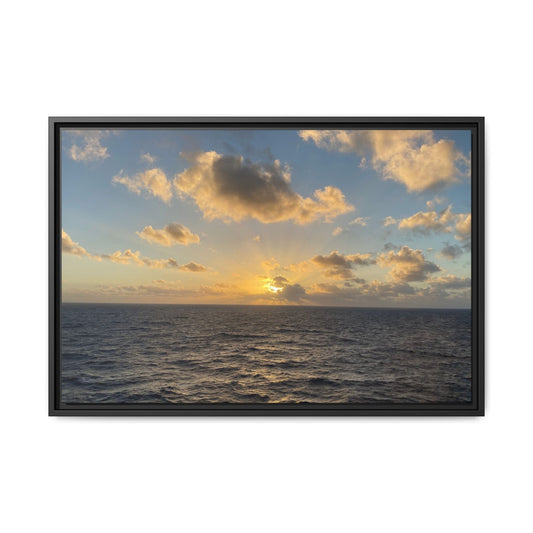 Golden Glow Over Ocean Canvas Wall Art – Peaceful Sunrise Print | Serene Coastal Photography Decor – 30″ x 20″ (Horizontal) Canvas for art for office (1 view)