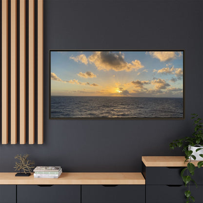 Golden Glow Over Ocean Canvas Wall Art – Peaceful Sunrise Print | Serene Coastal Photography Decor – 18″ x 12″ (Horizontal) Canvas for art for office (131 view)
