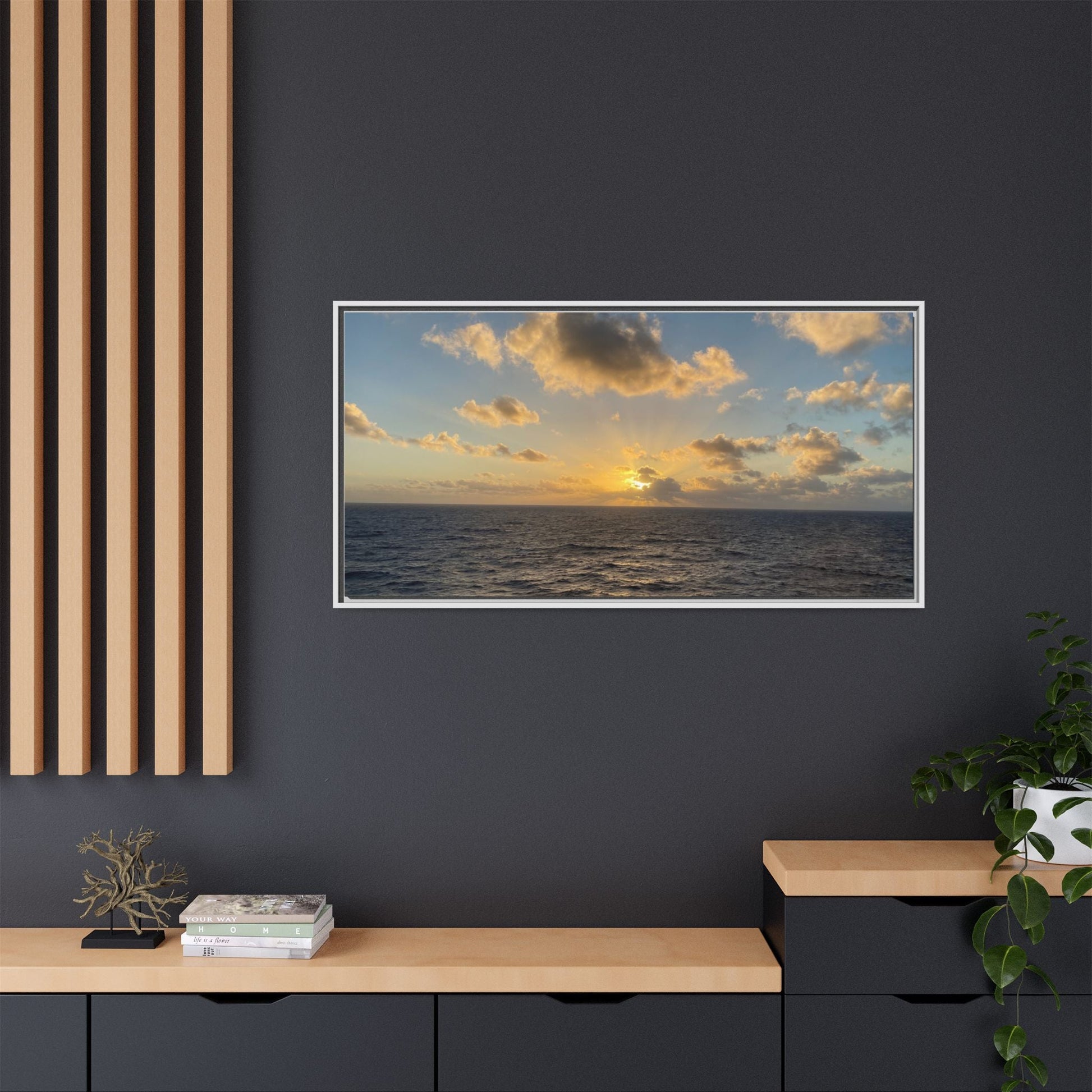 Golden Glow Over Ocean Canvas Wall Art – Peaceful Sunrise Print | Serene Coastal Photography Decor – 18″ x 12″ (Horizontal) Canvas for art for office (119 view)