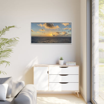 Golden Glow Over Ocean Canvas Wall Art – Peaceful Sunrise Print | Serene Coastal Photography Decor – 60" x 40" (Horizontal) Canvas by Printify