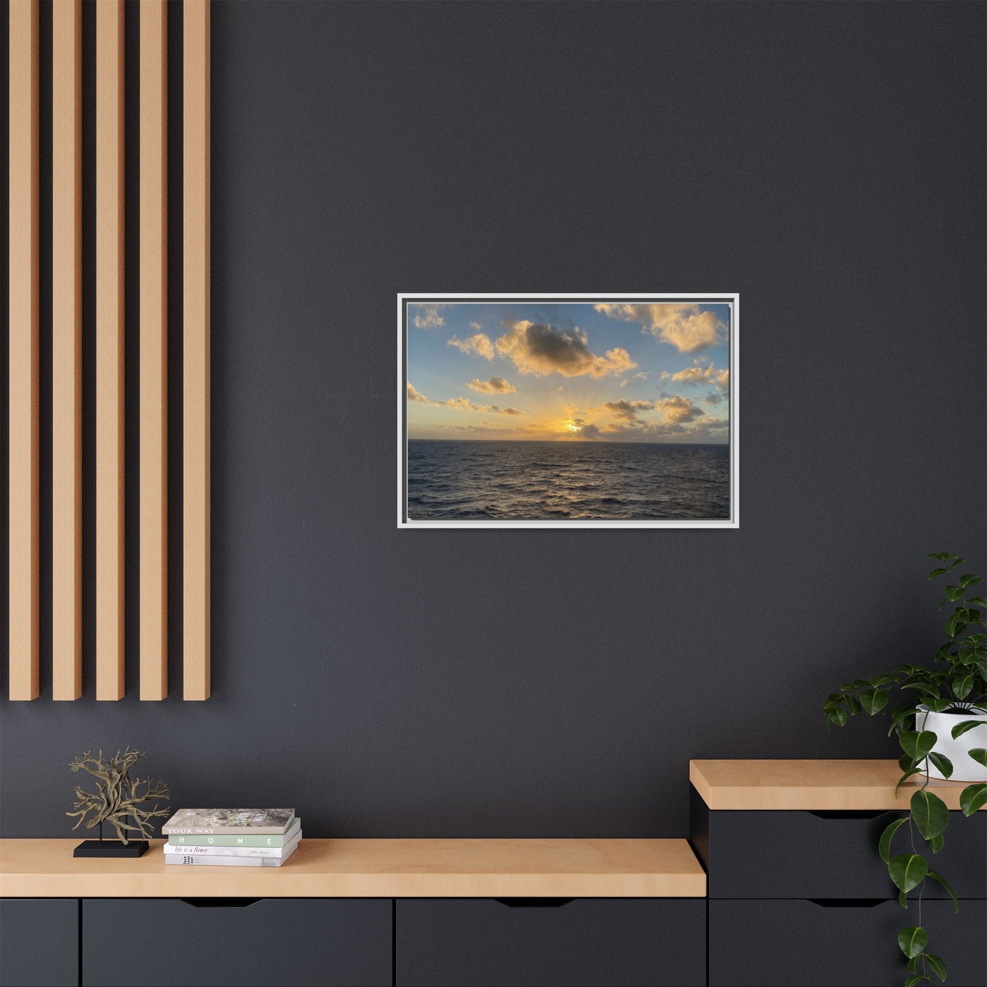 Golden Glow Over Ocean Canvas Wall Art – Peaceful Sunrise Print | Serene Coastal Photography Decor – 60" x 40" (Horizontal) Canvas for art for office (53 view)