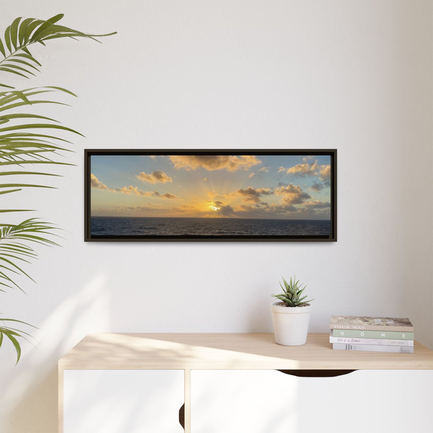 Golden Glow Over Ocean Canvas Wall Art – Peaceful Sunrise Print | Serene Coastal Photography Decor – 60" x 40" (Horizontal) Canvas by Printify