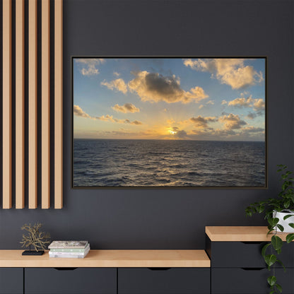 Golden Glow Over Ocean Canvas Wall Art – Peaceful Sunrise Print | Serene Coastal Photography Decor – 18″ x 12″ (Horizontal) Canvas for art for office (149 view)