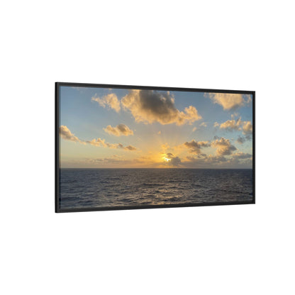 Golden Glow Over Ocean Canvas Wall Art – Peaceful Sunrise Print | Serene Coastal Photography Decor – 18″ x 12″ (Horizontal) Canvas for art for office (126 view)