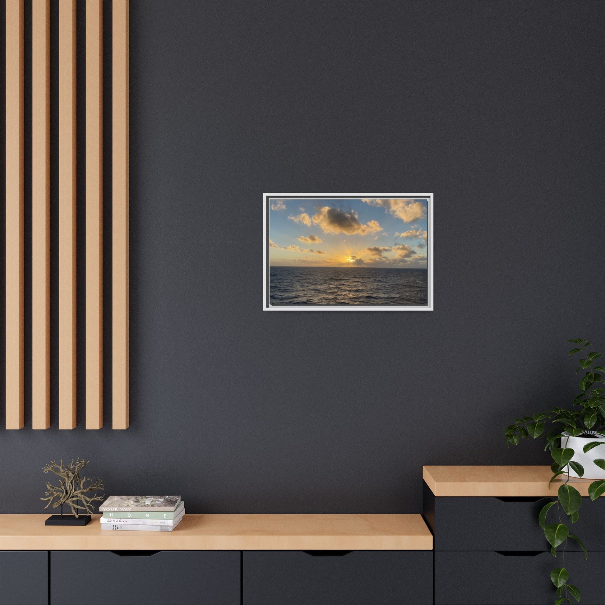 Golden Glow Over Ocean Canvas Wall Art – Peaceful Sunrise Print | Serene Coastal Photography Decor – 18″ x 12″ (Horizontal) Canvas for art for office (92 view)