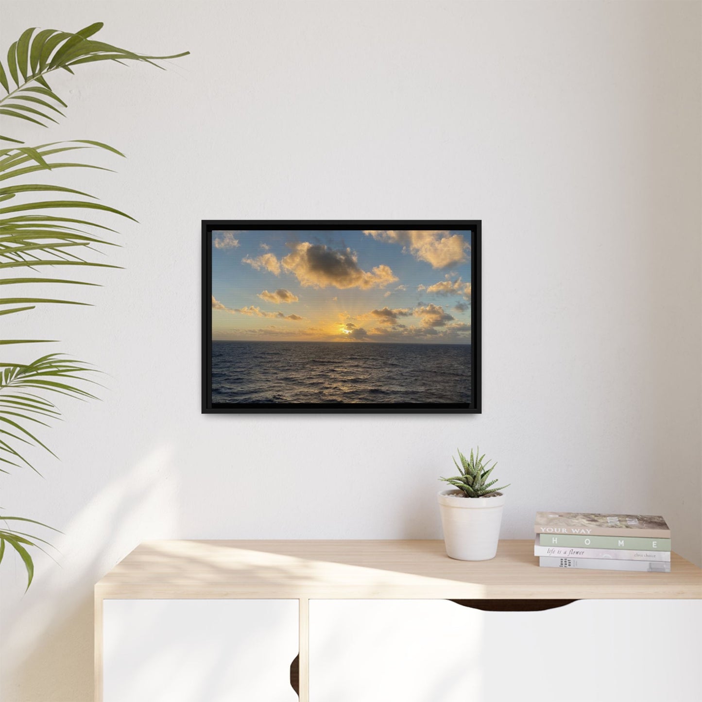 Golden Glow Over Ocean Canvas Wall Art – Peaceful Sunrise Print | Serene Coastal Photography Decor – 18″ x 12″ (Horizontal) Canvas for art for office (85 view)