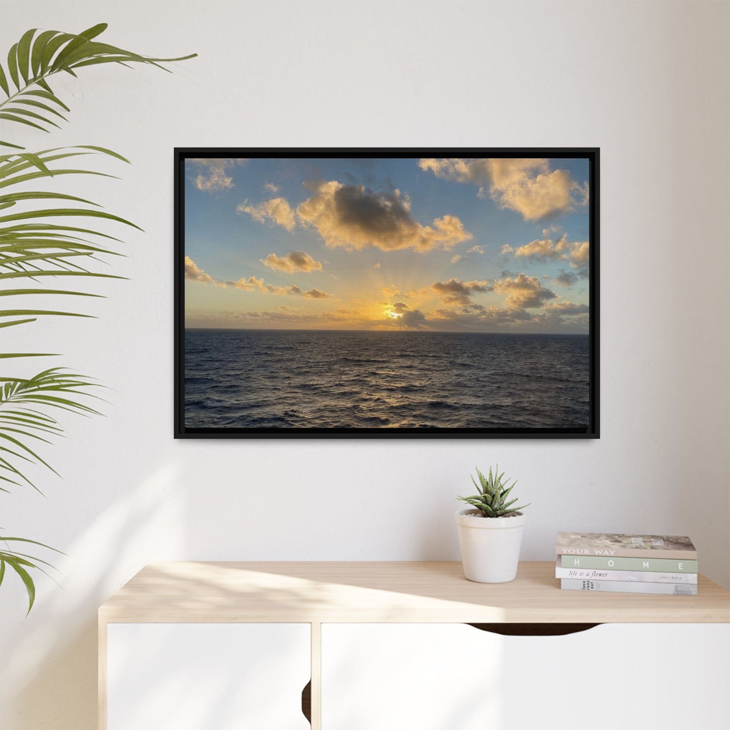 Golden Glow Over Ocean Canvas Wall Art – Peaceful Sunrise Print | Serene Coastal Photography Decor – 60" x 40" (Horizontal) Canvas by Printify