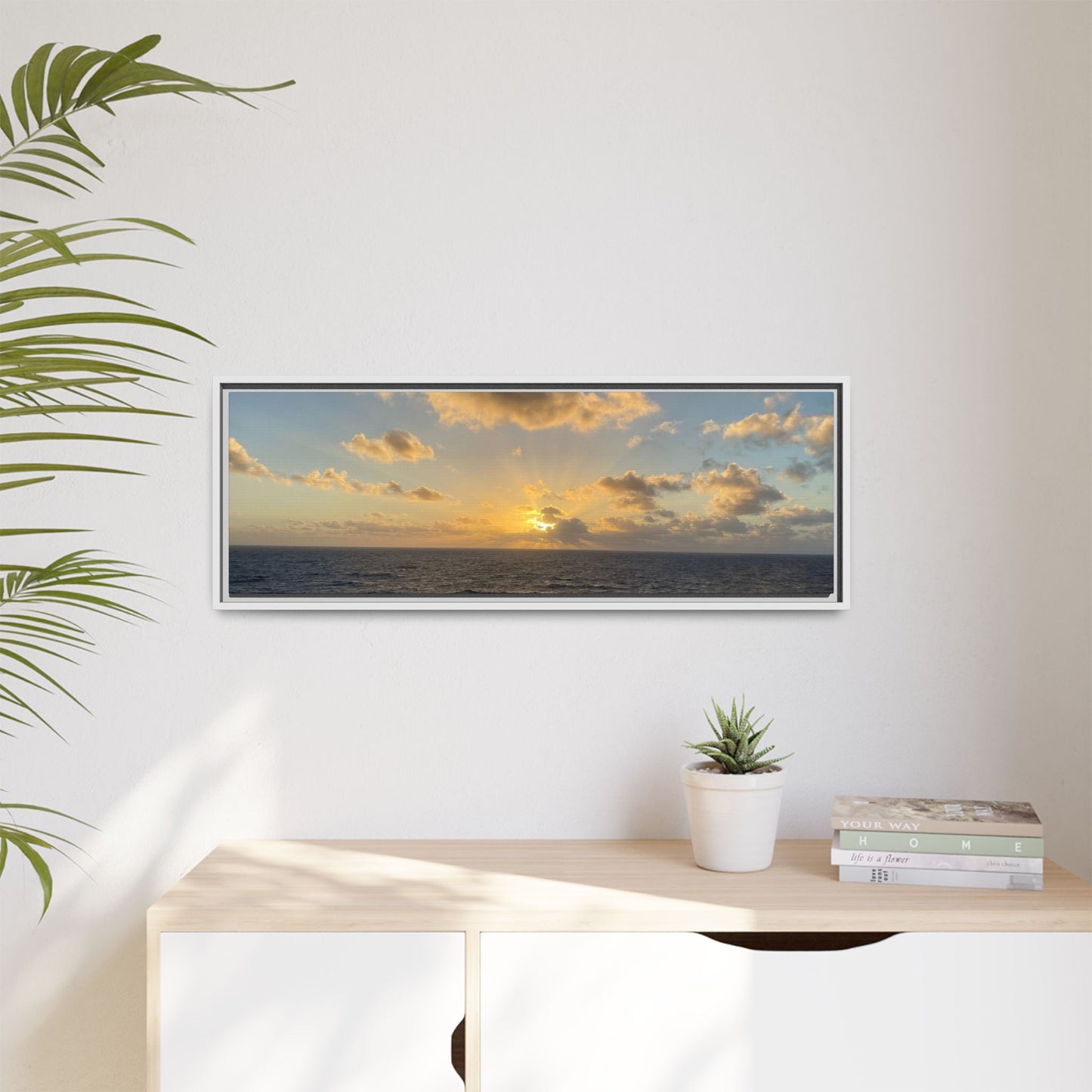 Golden Glow Over Ocean Canvas Wall Art – Peaceful Sunrise Print | Serene Coastal Photography Decor – 60" x 40" (Horizontal) Canvas by Printify