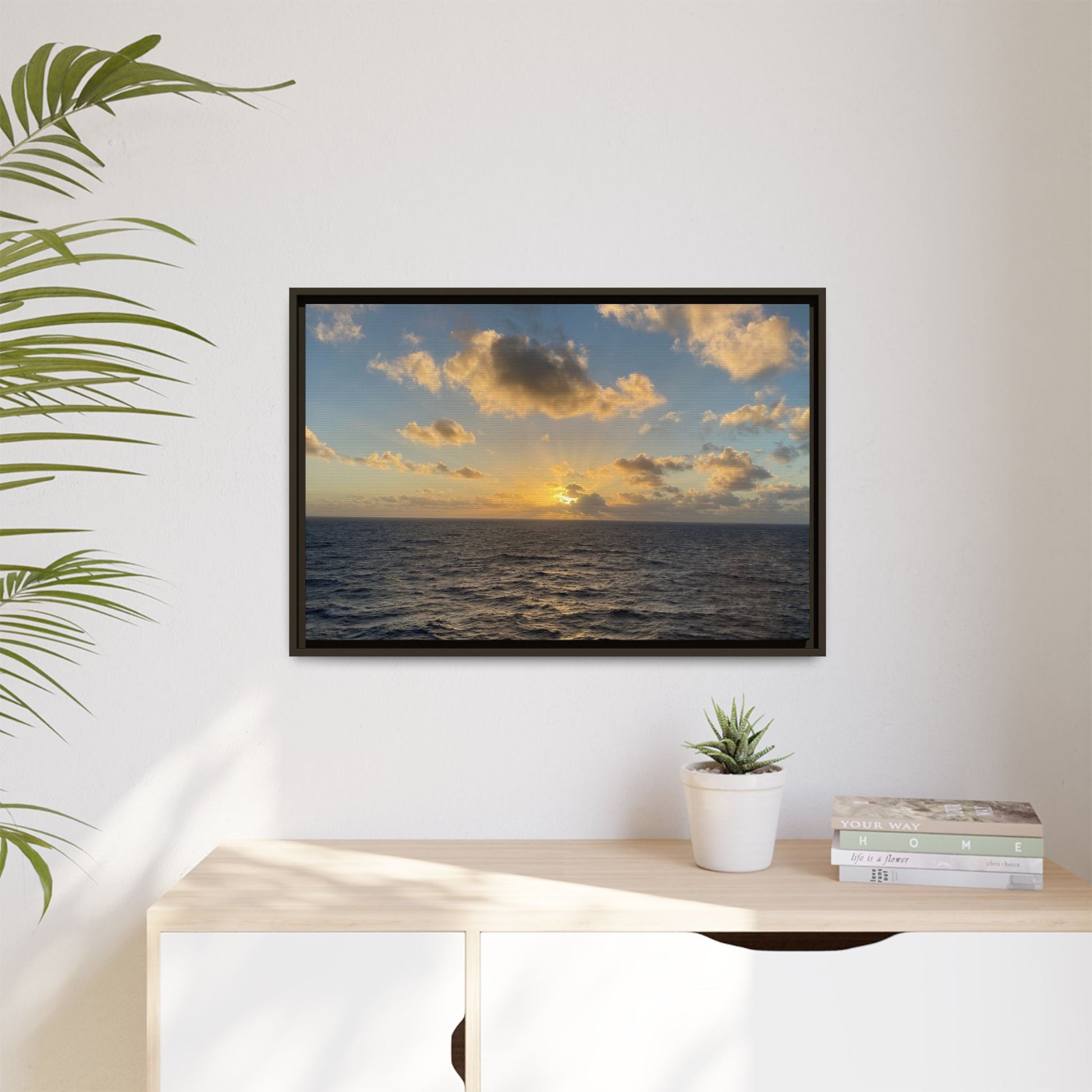 Golden Glow Over Ocean Canvas Wall Art – Peaceful Sunrise Print | Serene Coastal Photography Decor – 60" x 40" (Horizontal) Canvas for art for office (49 view)