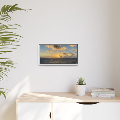 Golden Glow Over Ocean Canvas Wall Art – Peaceful Sunrise Print | Serene Coastal Photography Decor – 18″ x 12″ (Horizontal) Canvas for art for office (109 view)