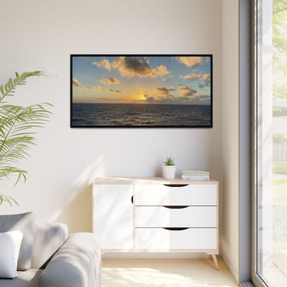 Golden Glow Over Ocean Canvas Wall Art – Peaceful Sunrise Print | Serene Coastal Photography Decor – 18″ x 12″ (Horizontal) Canvas for art for office (127 view)