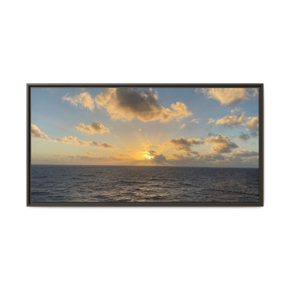 Golden Glow Over Ocean Canvas Wall Art – Peaceful Sunrise Print | Serene Coastal Photography Decor – 48″ x 24″ (Horizontal) Canvas by Printify