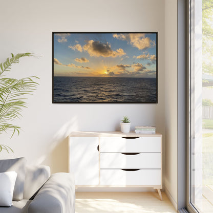 Golden Glow Over Ocean Canvas Wall Art – Peaceful Sunrise Print | Serene Coastal Photography Decor – 18″ x 12″ (Horizontal) Canvas for art for office (148 view)