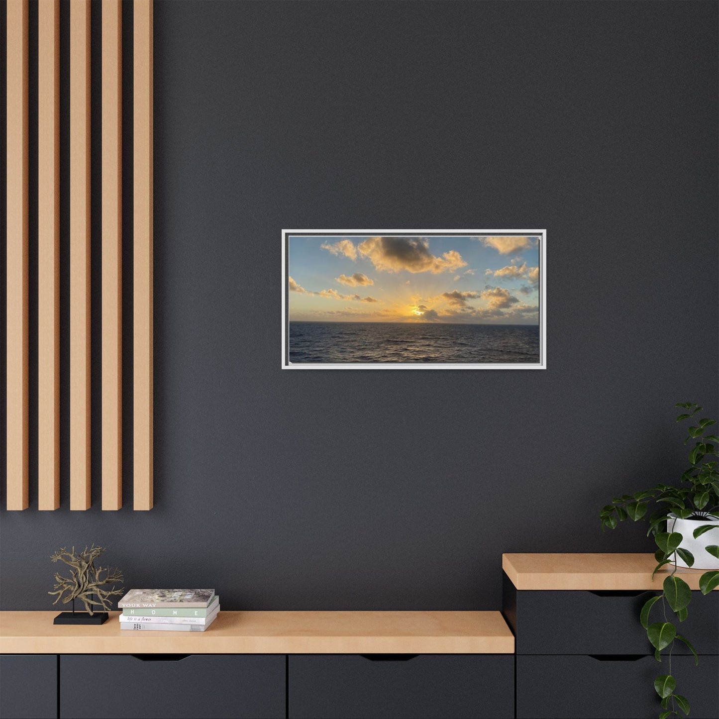 Golden Glow Over Ocean Canvas Wall Art – Peaceful Sunrise Print | Serene Coastal Photography Decor – 18″ x 12″ (Horizontal) Canvas for art for office (143 view)