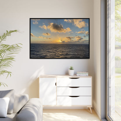 Golden Glow Over Ocean Canvas Wall Art – Peaceful Sunrise Print | Serene Coastal Photography Decor – 18″ x 12″ (Horizontal) Canvas for art for office (145 view)