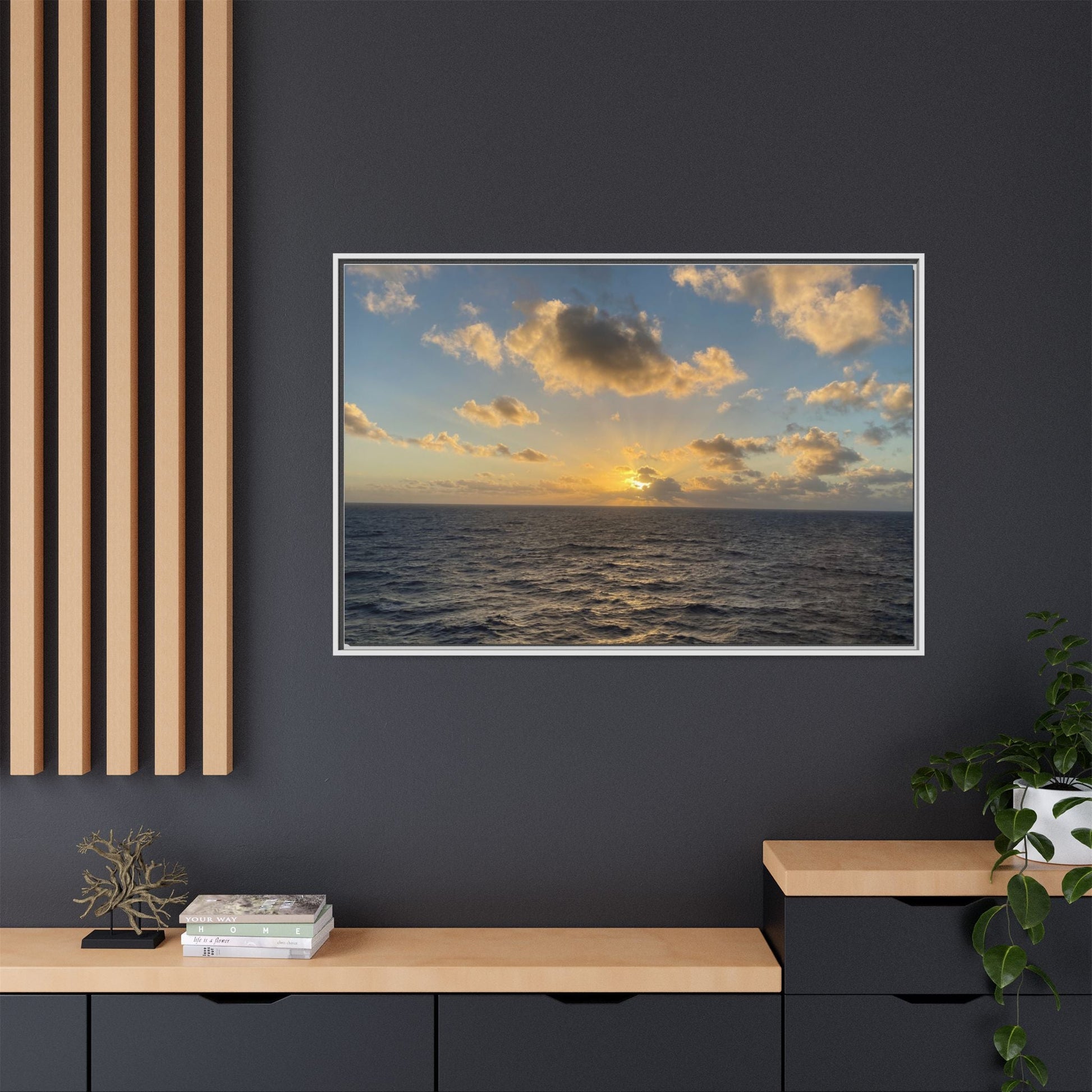 Golden Glow Over Ocean Canvas Wall Art – Peaceful Sunrise Print | Serene Coastal Photography Decor – 60" x 40" (Horizontal) Canvas for art for office (65 view)