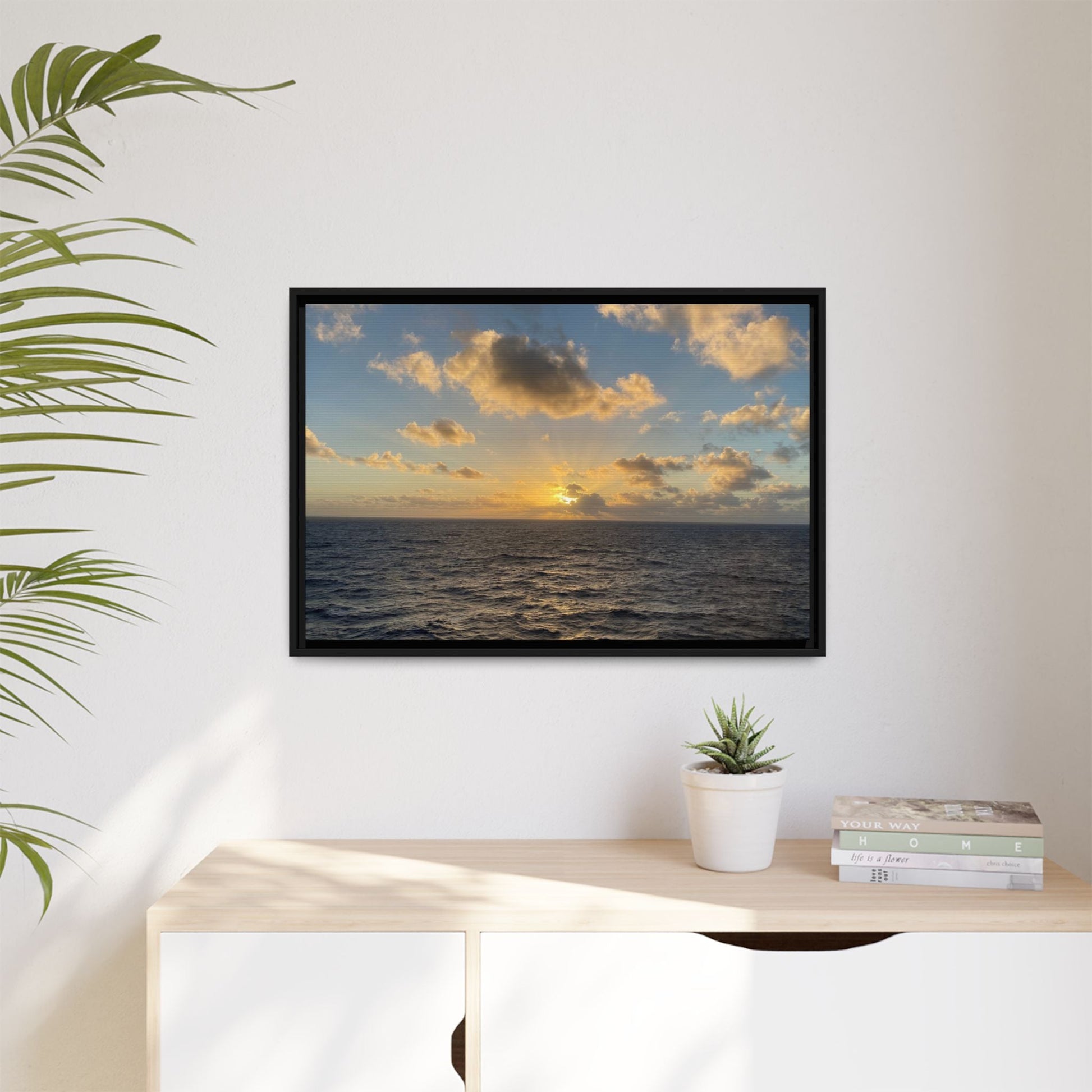 Golden Glow Over Ocean Canvas Wall Art – Peaceful Sunrise Print | Serene Coastal Photography Decor – 60" x 40" (Horizontal) Canvas for art for office (40 view)