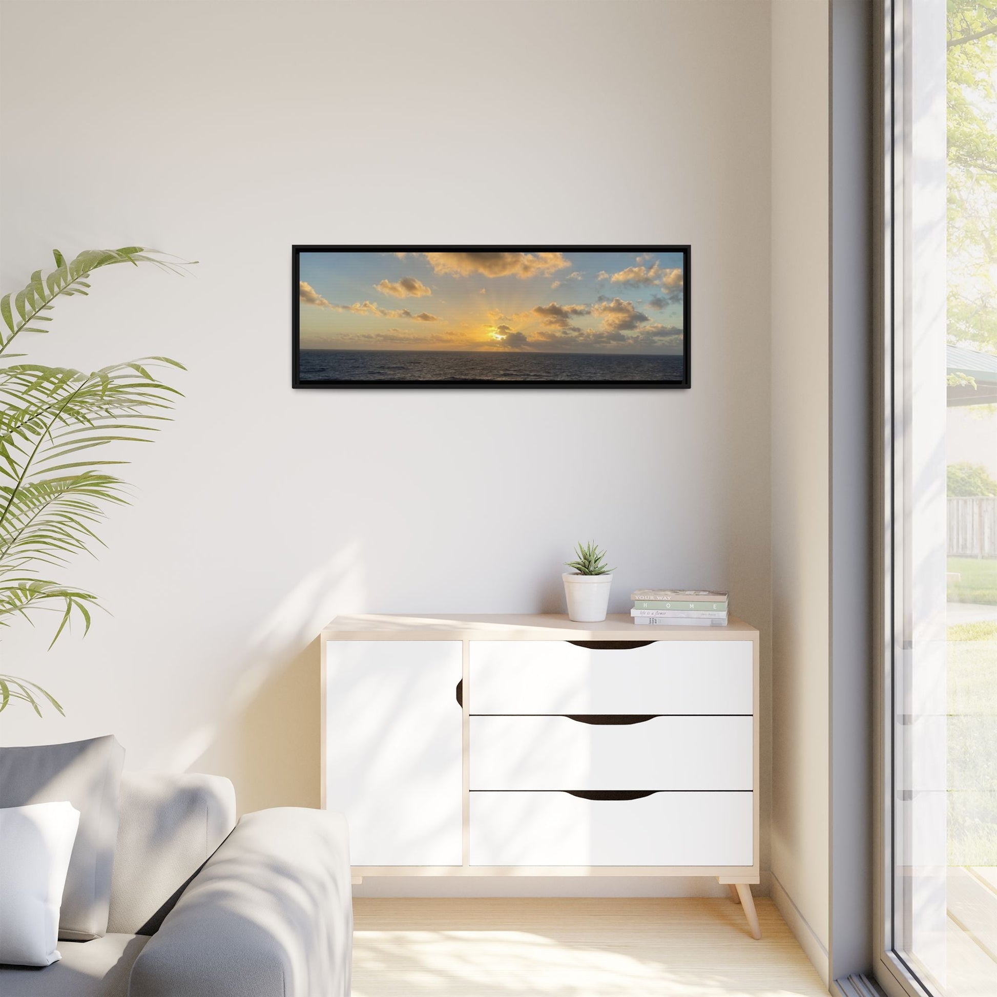 Golden Glow Over Ocean Canvas Wall Art – Peaceful Sunrise Print | Serene Coastal Photography Decor – 60" x 40" (Horizontal) Canvas by Printify