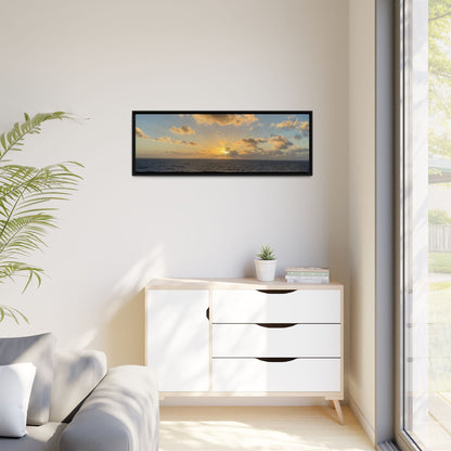 Golden Glow Over Ocean Canvas Wall Art – Peaceful Sunrise Print | Serene Coastal Photography Decor – 60" x 40" (Horizontal) Canvas by Printify
