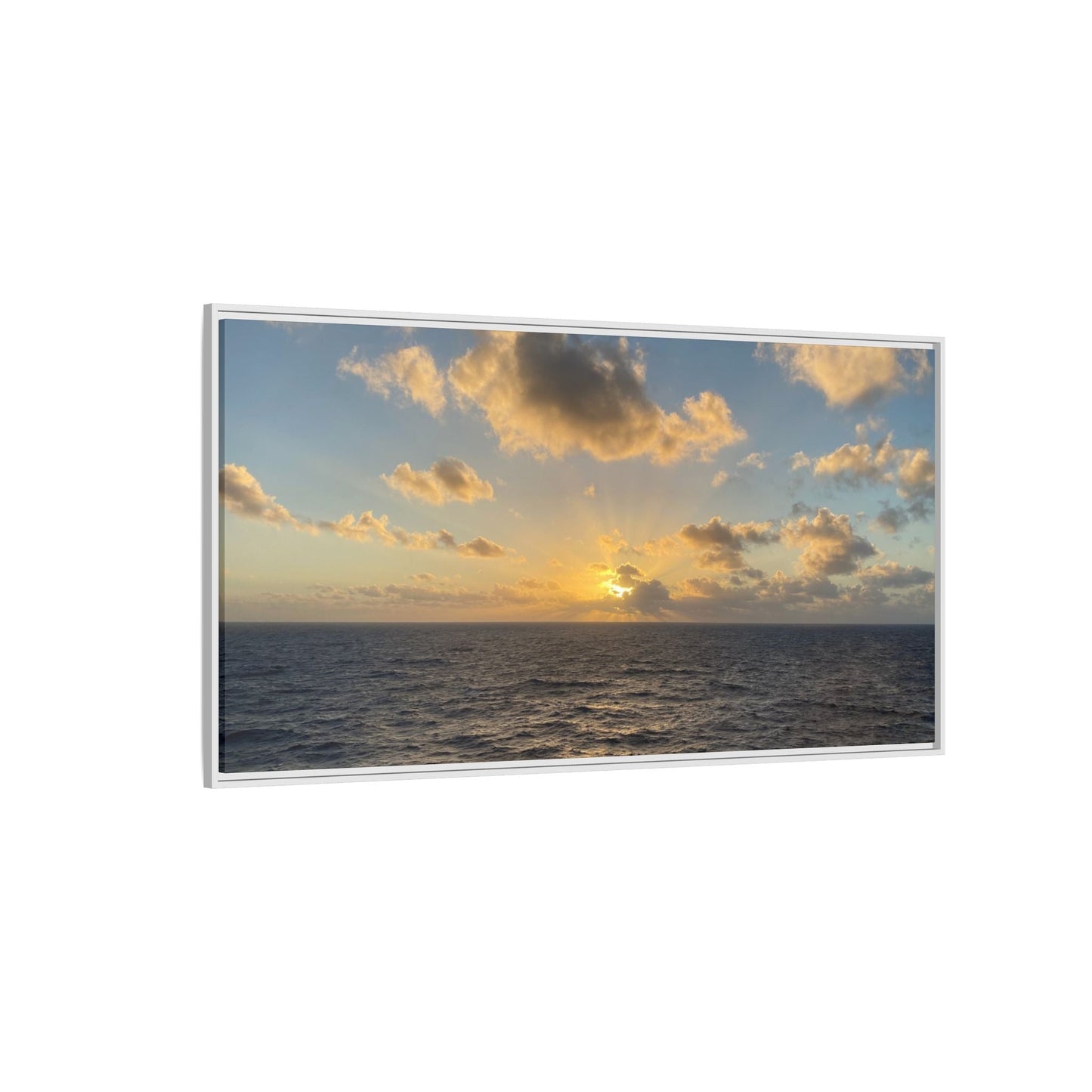 Golden Glow Over Ocean Canvas Wall Art – Peaceful Sunrise Print | Serene Coastal Photography Decor – 18″ x 12″ (Horizontal) Canvas for art for office (132 view)