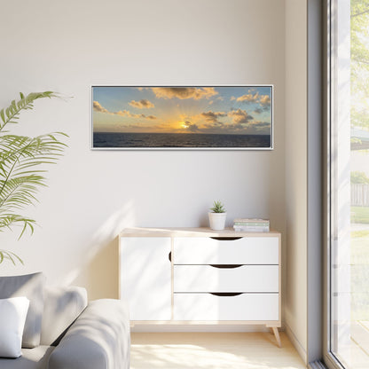 Golden Glow Over Ocean Canvas Wall Art – Peaceful Sunrise Print | Serene Coastal Photography Decor – 18″ x 12″ (Horizontal) Canvas for art for office (124 view)