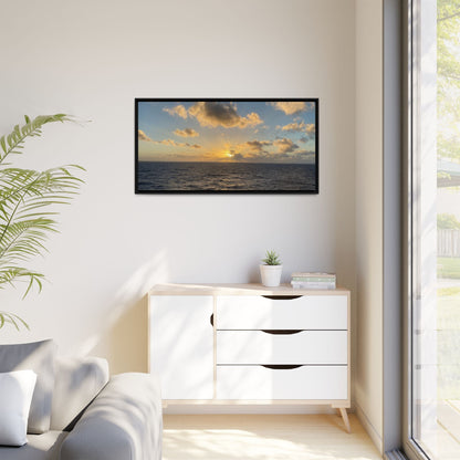 Golden Glow Over Ocean Canvas Wall Art – Peaceful Sunrise Print | Serene Coastal Photography Decor – 18″ x 12″ (Horizontal) Canvas for art for office (112 view)