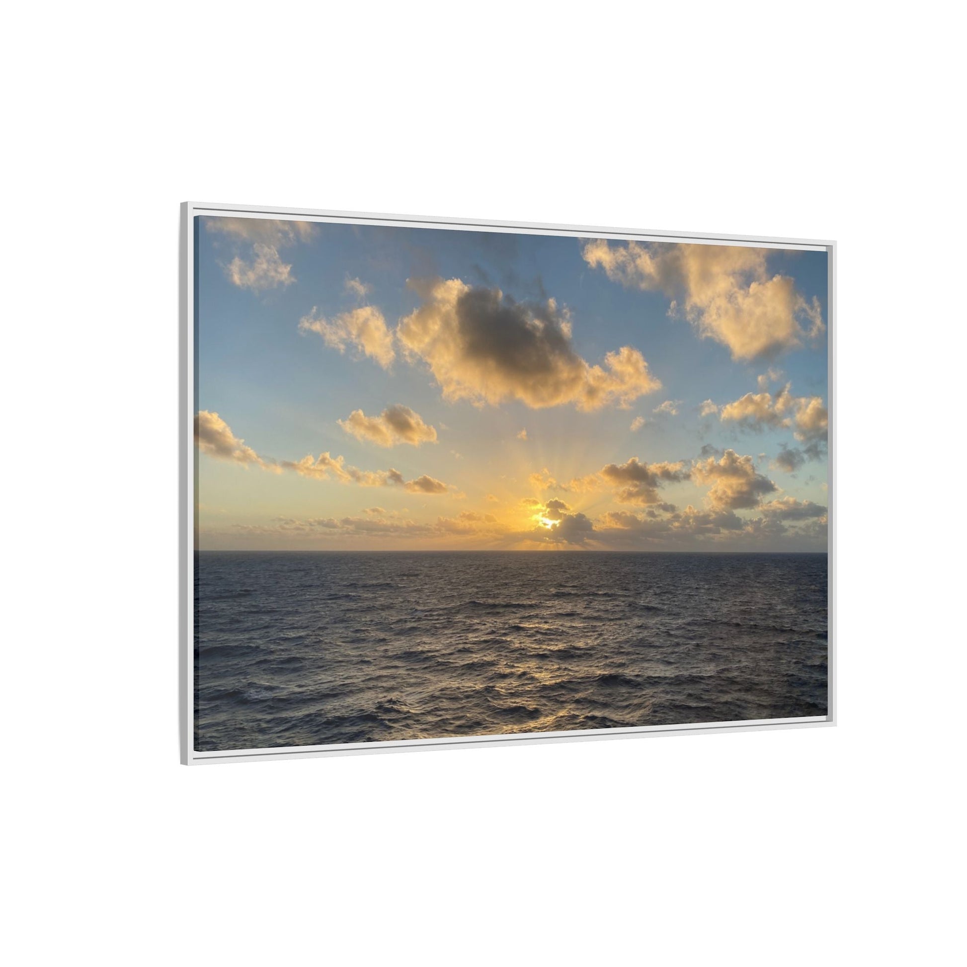 Golden Glow Over Ocean Canvas Wall Art – Peaceful Sunrise Print | Serene Coastal Photography Decor – 18″ x 12″ (Horizontal) Canvas for art for office (150 view)