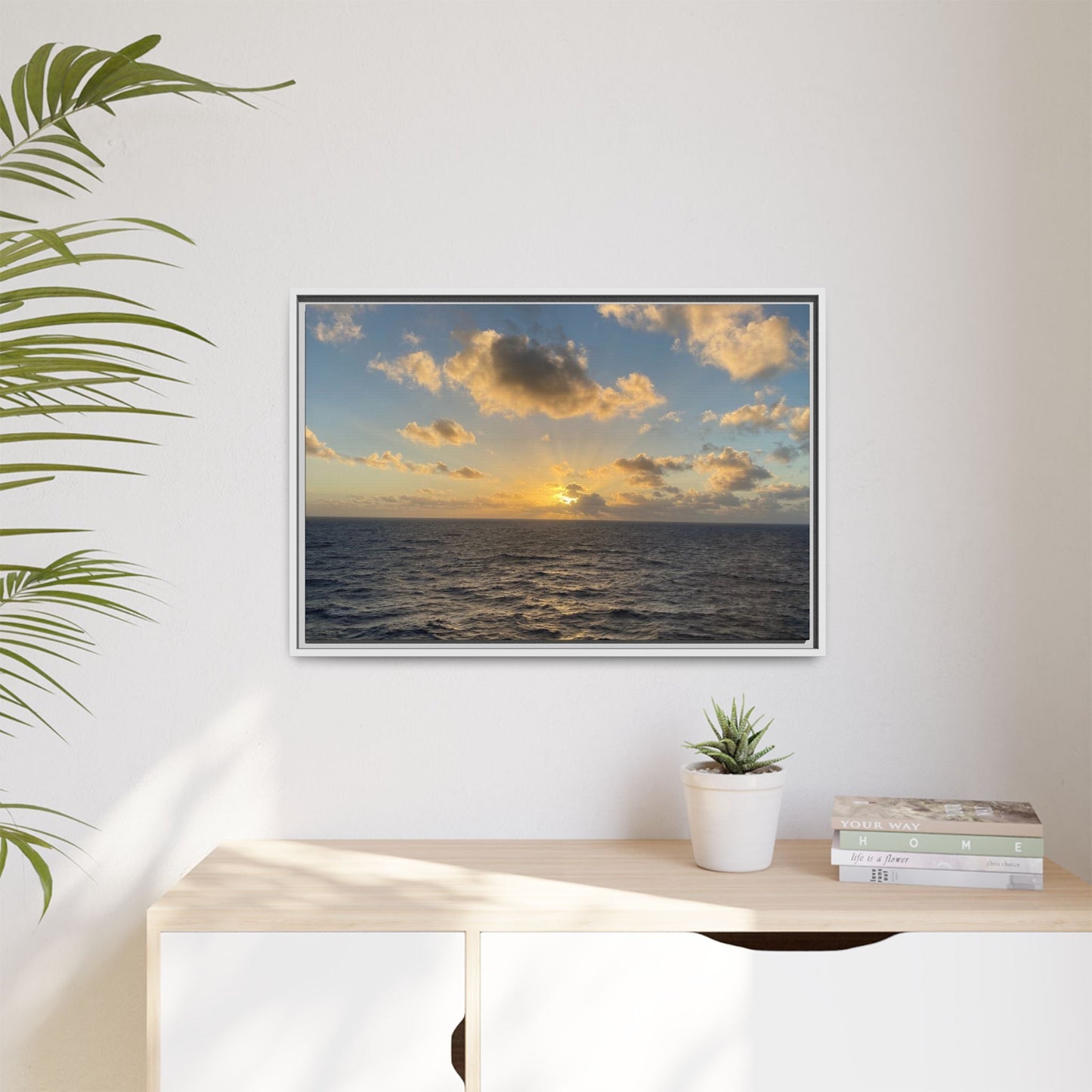 Golden Glow Over Ocean Canvas Wall Art – Peaceful Sunrise Print | Serene Coastal Photography Decor – 60" x 40" (Horizontal) Canvas for art for office (52 view)