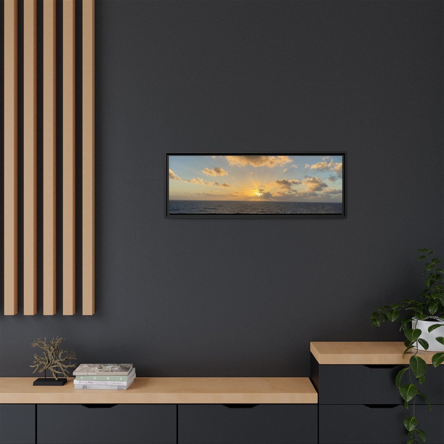 Golden Glow Over Ocean Canvas Wall Art – Peaceful Sunrise Print | Serene Coastal Photography Decor – 18″ x 12″ (Horizontal) Canvas for art for office (95 view)
