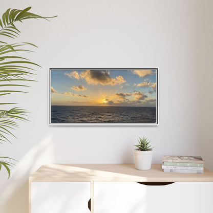 Golden Glow Over Ocean Canvas Wall Art – Peaceful Sunrise Print | Serene Coastal Photography Decor – 18″ x 12″ (Horizontal) Canvas for art for office (142 view)