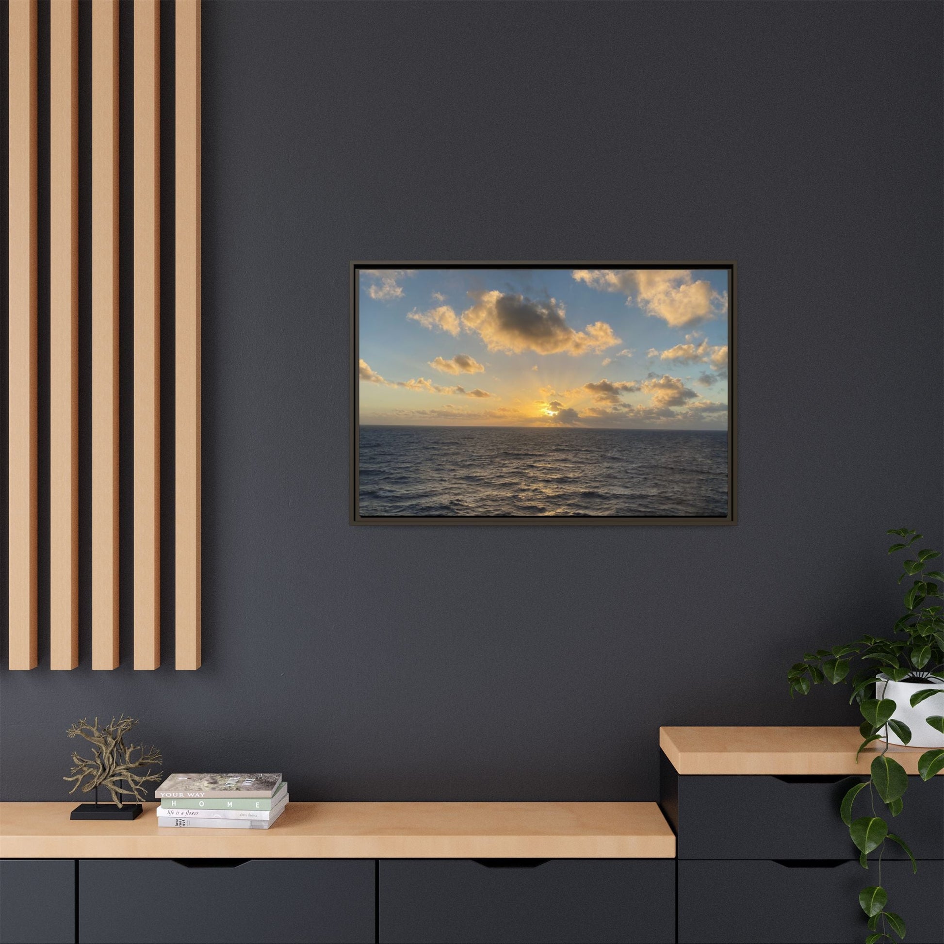 Golden Glow Over Ocean Canvas Wall Art – Peaceful Sunrise Print | Serene Coastal Photography Decor – 60" x 40" (Horizontal) Canvas by Printify