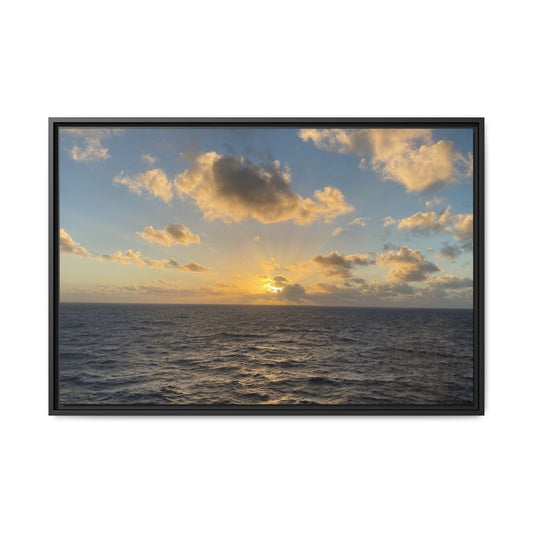Golden Glow Over Ocean Canvas Wall Art – Peaceful Sunrise Print | Serene Coastal Photography Decor – 36" x 24" (Horizontal) Canvas for art for office (2 view)