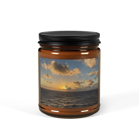 Golden Hour Glow – Ocean Sunset Candle with Coastal Photography Label | Relaxing Scented Jar Candle Gift – 9oz Home Decor for aromatic decor (2 view)